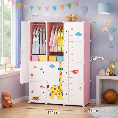 Image of Plastic Wardrobe for Clothes | Plastic Almirah for Kids | 12-Cube Baby Cupboard for Clothes Storage | Portable Collapsible Wardrobe | DIY Kids Almirah for Bedroom - Cute Animal Print