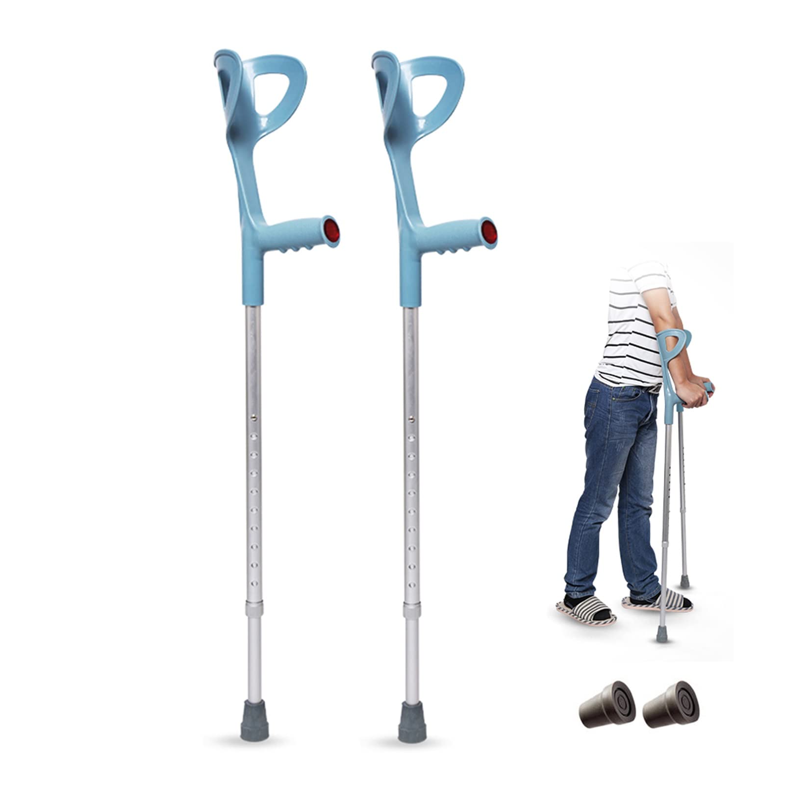 Stampelle telescopiche per avambraccio, in Alluminio Leggero, stampelle per Gomito (× 2 unità), per Adulti Standard o Alti 150-185 cm, Portata 130 kg
