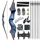 oubert 60 Inch Black Hunter Longbow Right Hand 20-60lbs Takedown Archery Bow Set with 6 Pcs Hunting Arrows Long Bow and Arrow Set for Adults Beginners Outdoor Hunting Shooting