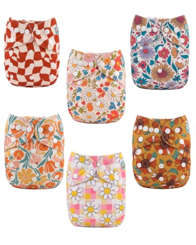Image of ALVABABY Baby Cloth Diapers 6 Pack with 12 Inserts Cloth Diaper Covers Adjustable Washable Reusable for Baby Girls and Boys 6DM145A