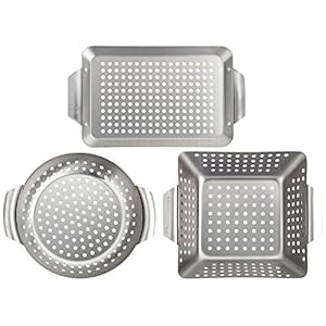 HEIMWERT Hoogwaardige premium roestvrij stalen grillmand set van 3 – de zeer robuuste en universeel inzetbare grillschalen – het origineel