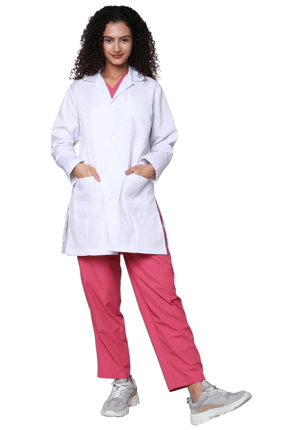Abrigo de laboratorio para mujer, delantal médico largo de manga larga de poliviscosa, delantal de laboratorio con 3 bolsillos
