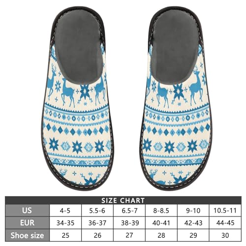 Slippers for Women Blue Elk Snowflakes Ethnic Soft Winter Warm Shoes Indoor Outdoor Non-Slip House Travel Slippers 5
