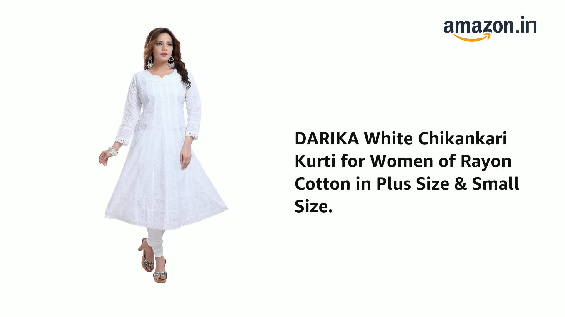 DARIKA White Colour Flower Chikankari Long Ghera Regular Fit Kurti