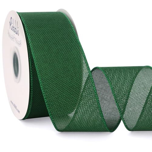 Ribbli Green Burlap Wired Ribbon 2-1/2 Inch x Continuous 20 Yard Green Wired Ribbon for Wreaths Big Bows Tree Decoration Outdoor Decoration