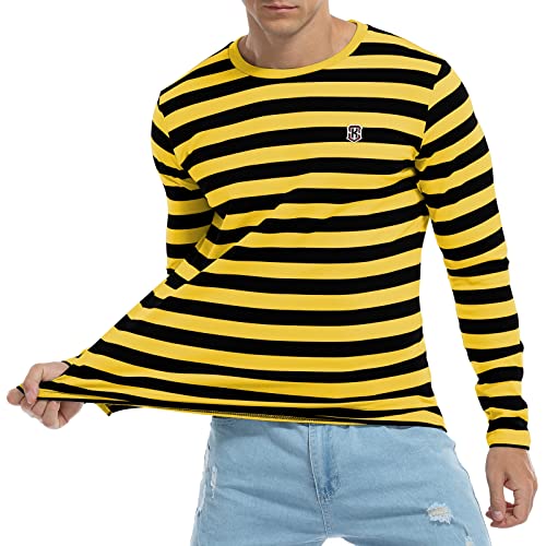 KESIHAN Men's Casual Striped Shirts Crewneck Long Sleeve Basic T-Shirt Basic Daily Work Stripe Tee Tops3
