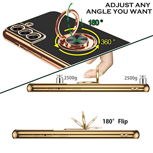 YINLAI Design for Samsung Galaxy S21 FE 5G Case, with Rotatable Ring Holder Magnetic Kickstand Stand Women Girls Soft Silicone Slim Shockproof Protective Phone Cover 6.4 inch, Black - Image 4
