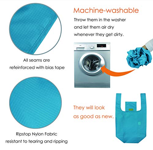 Reusable-Shopping-Bags-for-Groceries-Foldable-XLarge-Nylon-Tote-Bags-Solid-Color-Ripstop-Washable-Durable-RoyalTealPurplePinkOrange