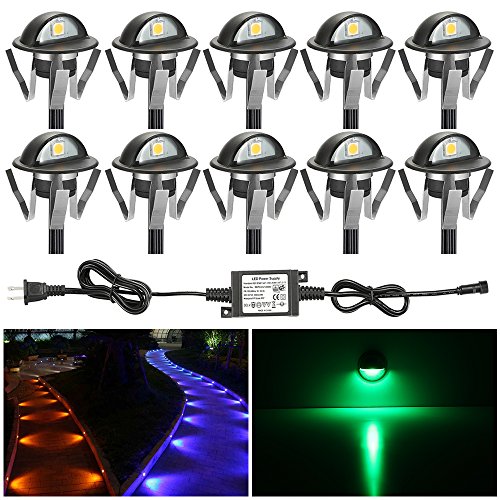 LED Step Lighting Kit, Sumaote 10pcs Φ1.38 RGB Half Moon Low Voltage Recessed Deck Lights with Remote In-ground Lighting Waterproof Outdoor Yard Path Stair Landscape Decor, Black