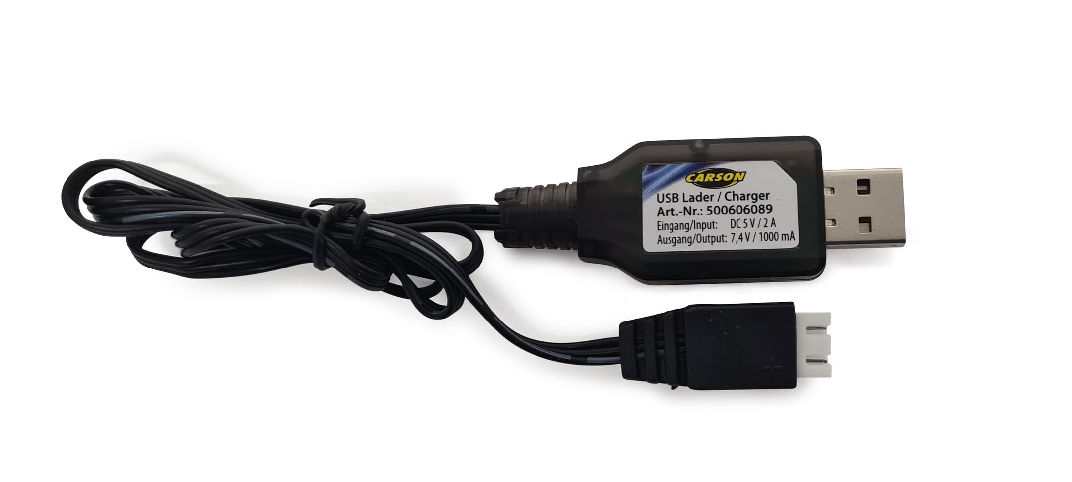 Carson RC Charging Cable, USB Charger 7.4V/1000mAh, Li-ion Battery Charger with XHP Connector