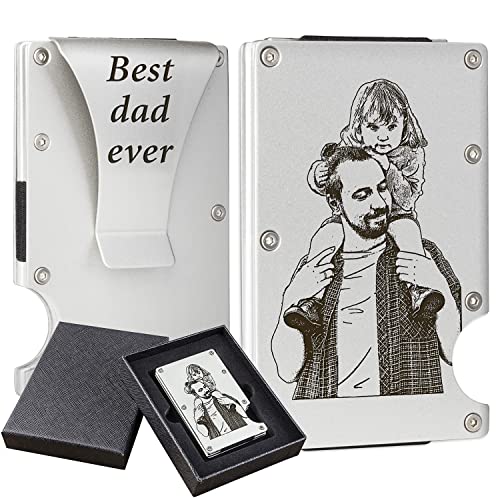 Carbon Fiber RFID Photo Wallets for Men with Aluminum Money Clip Personalized Gifts for Husband Boyfriend Dad Groomsmen Perfect Gifts for Fathers Day Birthday, Anniversary, Wedding, Valentine's Day