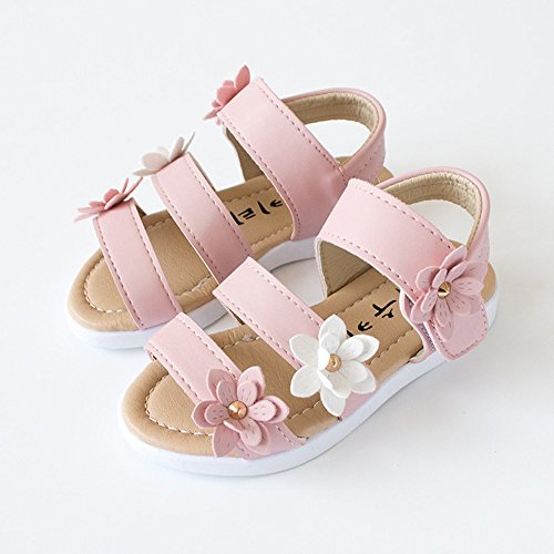 Kids Sandals Girls Summer Kids Children Sandals Fashion Big Flower Girls Flat Pricness Shoes (Pink, 22)4