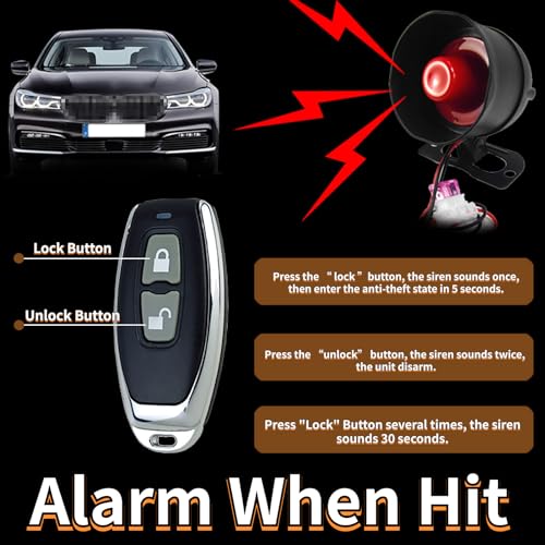 Chadwick Car Horn Siren Alarm,Universal Car Alarm Security Protection System With 2 Remote Controls,7-Level Sensitivity,12V,Anti-Theft Device,No Thread Trimmin,Non-Destructive Installation thumb #2