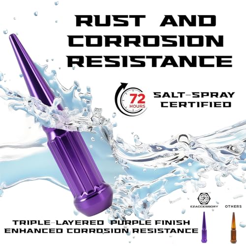 Image of EZAccessory 14x1.5 Spline Spike Lug Nuts 24 Pieces Purple with Key Bulge Acorn Lug Nut for Chevy Silverado GMC Sierra 1500 2500 3500