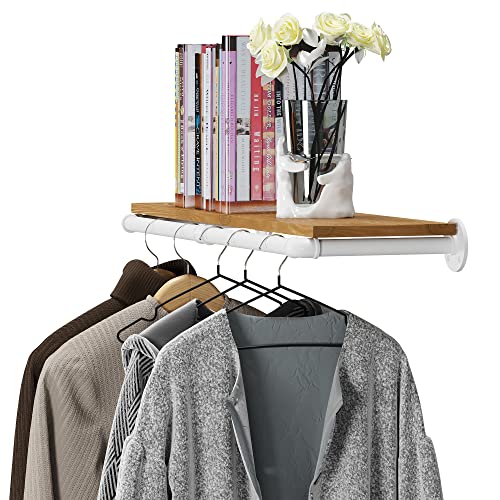 Hoemlim Industrial Pipe Clothing Rack Wall Mounted Clothes Rack Heavy Duty Space-Saving Garment Bar Rack Detachable Multi-Purpose Hanging Rod,36 Inch(White) #TOP5