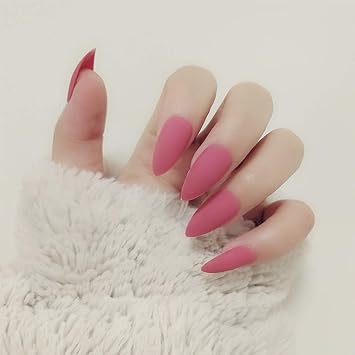 Sethexy 24Pcs Pure Color Matte Sharp False Nails Frosted Fashion Stiletto Full Cover Long Acrylic Claw Fake Nails for Women and Girls (LightCoral)
