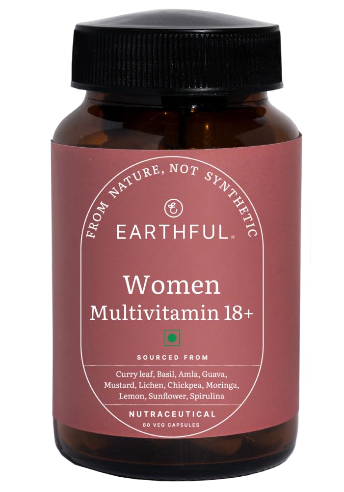 Earthful Multivitamin for Women | 100% Plant, Non-Synthetic | With Biotin, Zinc, Vitamin C, D3 for Immunity, Hair, Skin, Bones & Overall Wellness | 60 Capsules