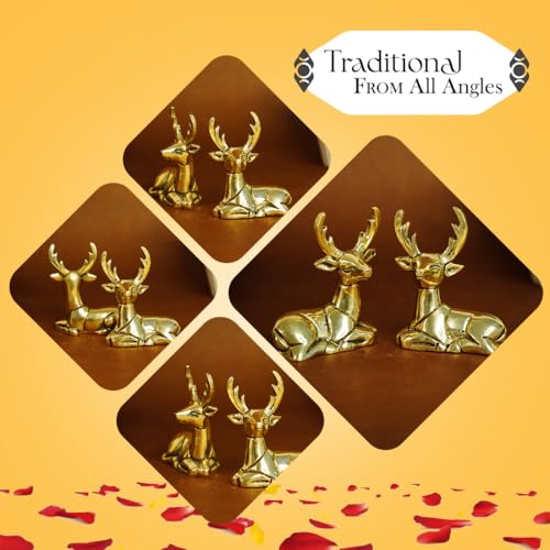 Image of Ekhasa 100% Pure Brass Deer Showpiece for Home Decor Living Room Decorative Items | Showpieces Gift Items for Home Decoration | Center Table TV Unit Showcase Shelf Office Desk Interior Artifacts