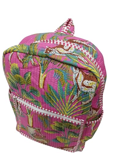 Image of Doraya Cotton Quilted Unisex Backpack Hand Block Floral Printed Design Stylish Eco-Friendly Bag for School, Travel, and Everyday Adventures
