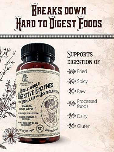 Middle World Digestive Enzymes With Bromelain & Aspergillopepsin - Digestive Enzyme Bromelain Supplement For Gut Health, Constipation Relief And Gas Relief, 18 Enzymes For Digestion, 60 Veggie Caps #TOP3