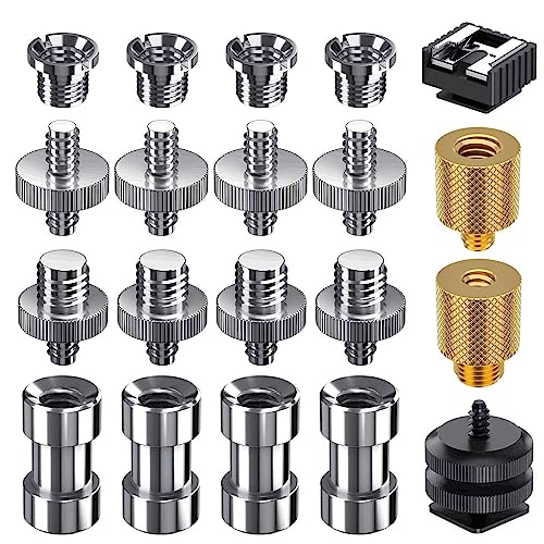 Homeet 20PCS Camera Screws Mount Set 1/4 Inch and 3/8 Inch Threaded Converter Screws Adapter Flash Shoe Mount for DSLR Camera/Tripod/Monopod/Ballhead/Flash Light/Quick Release Plate