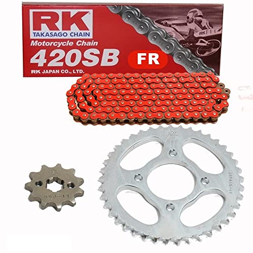 Kettensatz geeignet für Yamaha TY 50 M 1980 Kette RK FR 420 SB 108 offen ROT 12/52