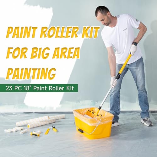 VOOMEY 23PC 18 Inch Paint Roller Kit,18" Paint Bucket, Small Paint Roller Set,Microfiber Paint Roller Covers,Paint Roller Extension Pole,Makes Working on Your Large Painting Projects Easy and Fast - Image 3