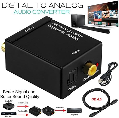 KSRplayer Digital Audio Converter Optical SPDIF Toslink Coaxial to Analog RCA L/R Adapter with 3.5mm Jack