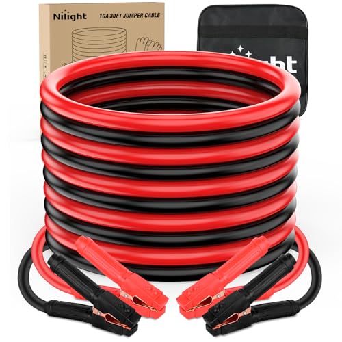 Nilight Jumper Cables for Car Battery 1 Gauge 30 FT Booster Cable Heavy Duty 900 A CCA with Carrying...
