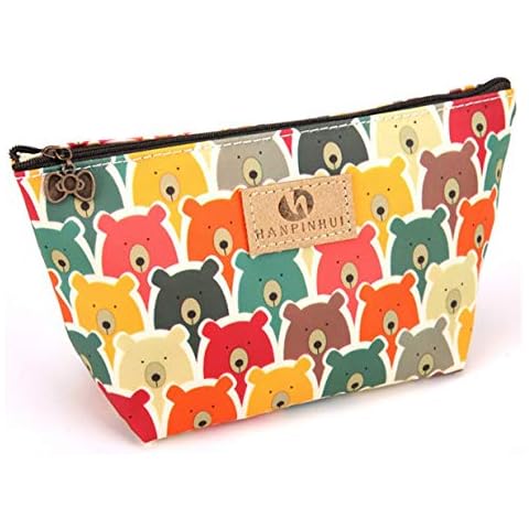 Lalang Women's Make Up Bag Small Cosmetic Pouch Cute Bear Print Wash Bag Toiletry Beauty Organiser Cover