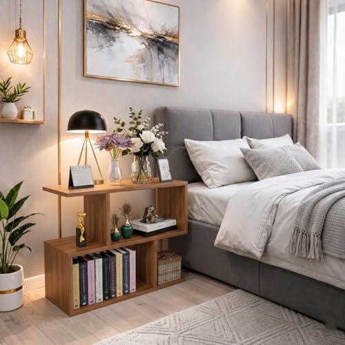 Image of SPYDER CRAFT Zig Zag Engineered Wood Bedside Table for Bedroom|Wooden Modern Side Tables for Bedroom|Side Table for Bed Room|Corner Table for Bed Room (Finish Color -Noce Lyon, DIY(Do-It-Yourself))