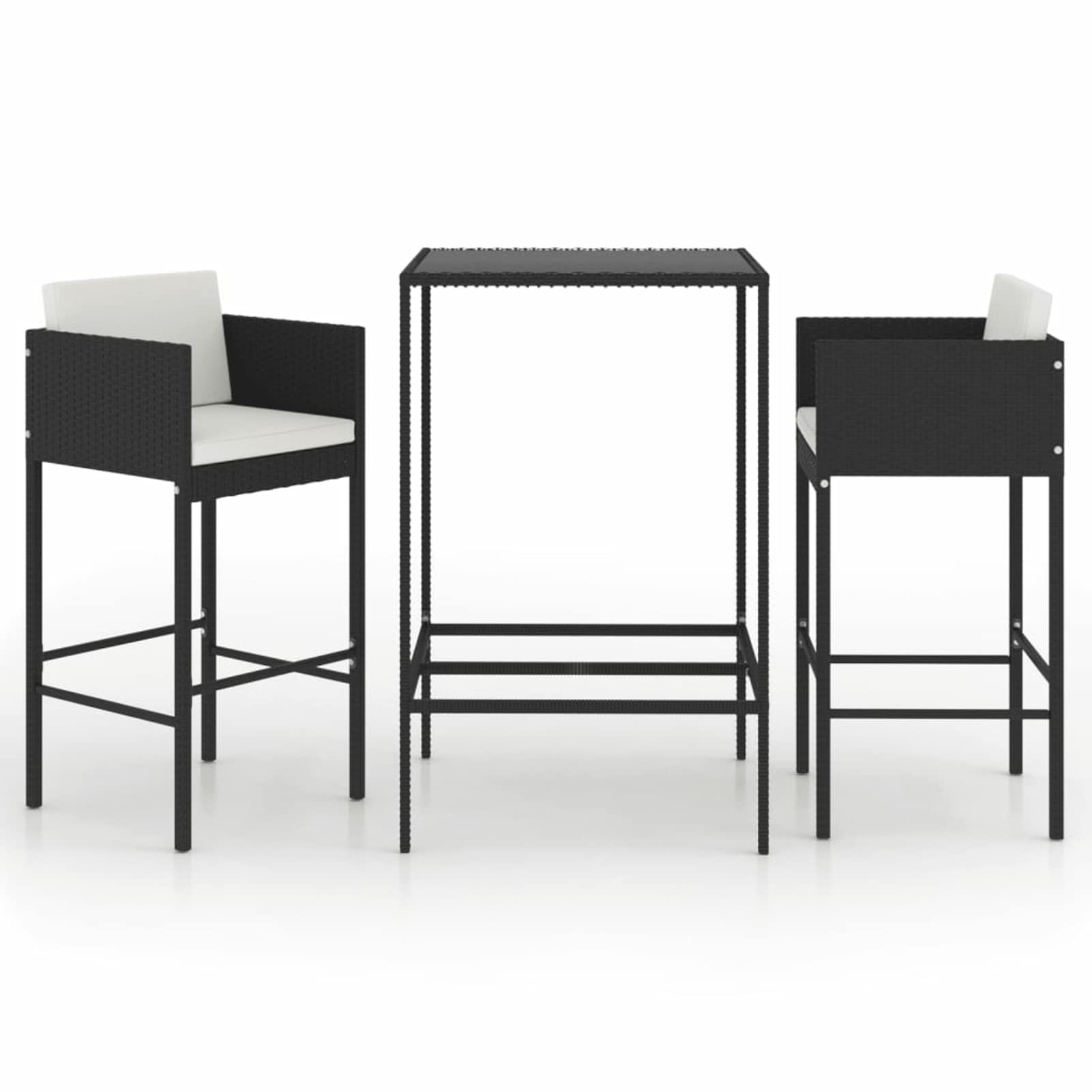 Gecheer Set da Bar da Giardino in Acciaio e Polyrattan e Vetro, Tavolo e Sedie Alti con Braccioli per Esterno