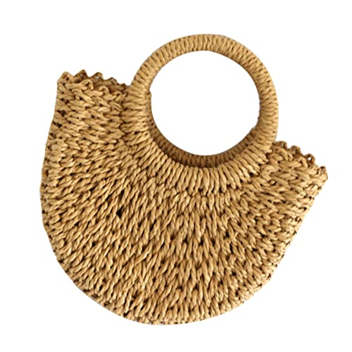 Bolso tote de paja tejido a mano para mujer, diseño de media luna, gran capacidad, para playa, fiestas y compras miniatura 1
