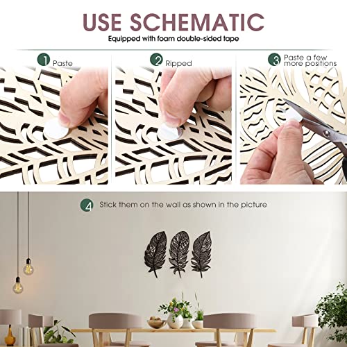 3 Pieces Feather Art Wall Boho Wooden Laser Cut Hanging Wall Decors Boho Wood Feather Wall Art Decors Large Rustic Feather Decors Modern And Elegant Feather Decoration For Home Kitchen (Black) #TOP6