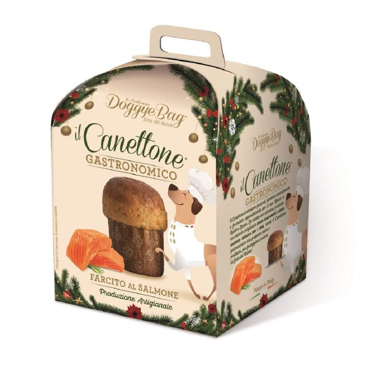 Panettone per cani - Canettone Gastronomico Al Salmone, Dolce Natalizio per Cani, Confezione Regalo, 125 Grammi