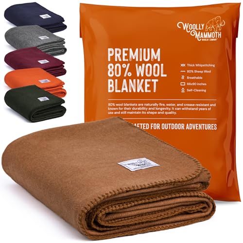 Woolly Mammoth Merino Wool Blanket – Large 66″ x 90″, 4LBS Camp Blanket | Throw for the Cabin, Cold Weather, Emergency, Dog Camping Gear, Hiking, Survival, Army, Outside, Outdoors – Tan