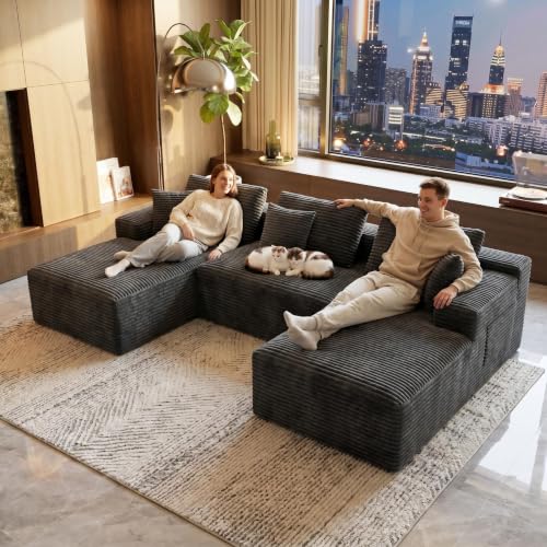 Image of Modular Cloud Sectional Sofa, Oversized Corduroy Boneless Couch | Luxury Comfort, Deep Seat, Couches for Living Room and Apartment, No Assembly Required