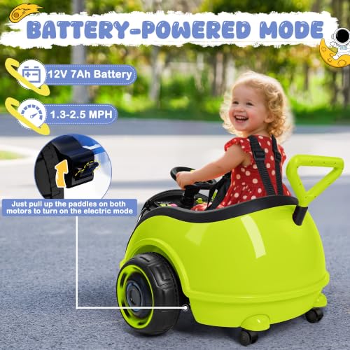 Image of ANPABO 3-in-1 Electric Push Car for Kids 1.5-3, 360 Spin, Green