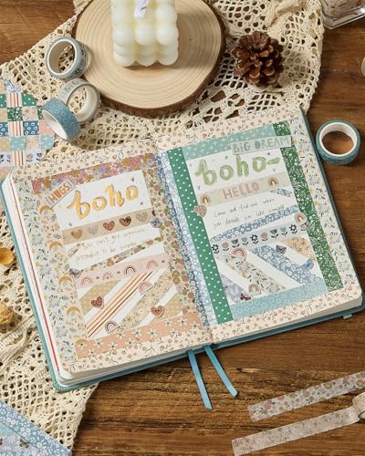 YUBX 10 Rollen Boho Washi Tape Set, Masking Tape Grafisches Blumenmuster Dekoratives Klebeband Bunt für DIY Handwerk, Verschönert Journals, Planer, Scrapbooking und Verpackung (Warm)