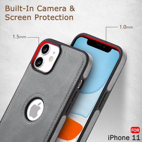 Image of TheGiftKart Genuine Leather Finish Back Cover Case for iPhone 11 | Shockproof Design | Raised Edges for Camera & Screen Protection | Stunning Minimalist Design Back Case Cover for iPhone 11 (Grey)