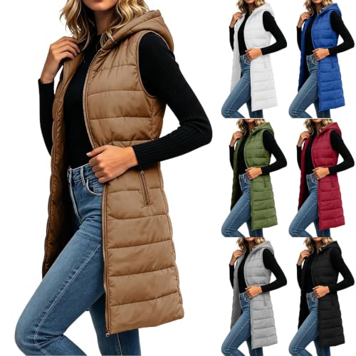 Lainyong Lightweight Puffer Vest Women Long Sleeveless Jackets with Pockets - image 1
