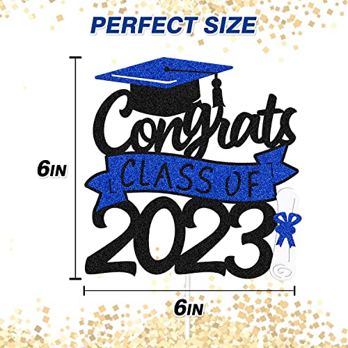 Congrats Class Of 2023 Cake Topper Congrats Grad Cap Diploma Theme For High School Happy Graduation Party Supplies College Graduate Decoration (Black And Blue) #TOP2