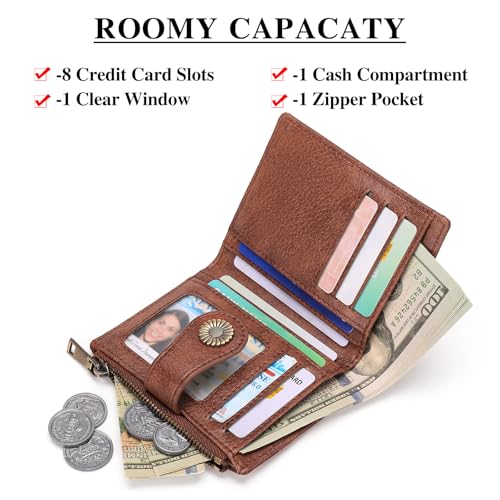 Image of FALAN MULE Small Wallet for Women Bifold RFID Blocking Leather Card Holder with Zipper Coin Pocket