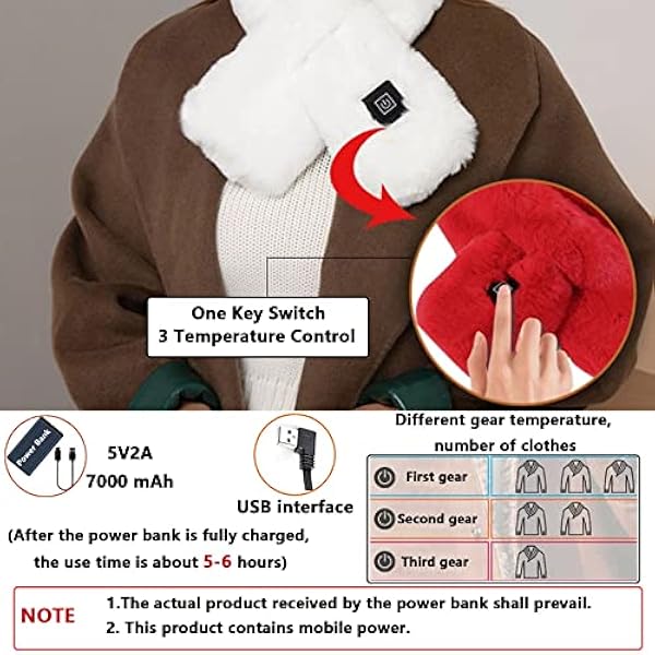 KUMADAI Verwarming Sjaal USB Verwarmde Sjaal voor Vrouwen Mannen Hals Verwarming Pad Draagbare Wasbare Halswarmer Sjaal met Power Bank