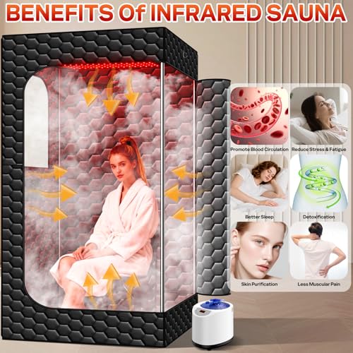 Saunen Tragbare Infrarot-Sauna mit Rotlicht-Panel, 160 LEDs 660/850 nm dampfsauna für zuhause, 1200W Dampf-Heizgenerator 3L,15 Temperaturstufen,Dampfsauna für zu Hause,183×82×82cm