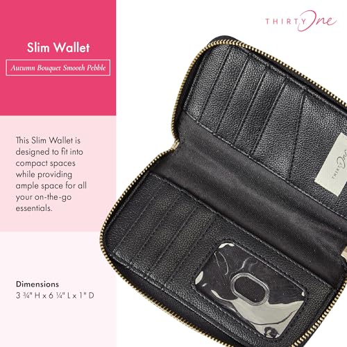 THIRTY-ONE Gifts Slim Wallet, Small Clutch Wallet for Women, Phone-Holder Wallet with Card and Bill Slots, Autumn Bouquet Smooth Pebble2