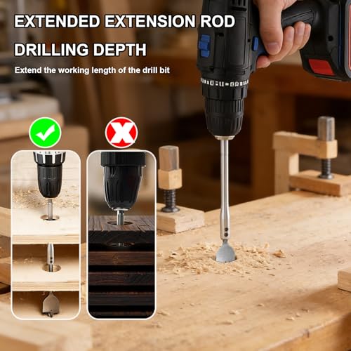 4 StückVerlängerungsschaft Set 150mm + 300mm Extra Lang Verlängerung inkl. 2 Sechskantschlüssel & 60/75mm Adaptern für Tiefbohrungen und Durchbrüche in Holz und Möbelbau