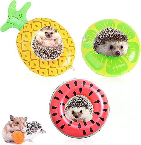 HAONIU 3 Pieces Small Animal Inflatable Floats Toy Fruit Swimming Ring Hedgehog Toy Bath Collar Ring for Hedgehog Hamster Tortoise Water Beach Pool Accessories Photo Shoot Toy Pet Supplies