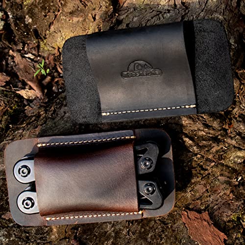 Topstache Leather Sheath, Handmade Multitool Holster, Horizontal Carry Leather Knife Sheath For Belt, Edc Pocket Organizer For Men,Size M,Black #TOP1