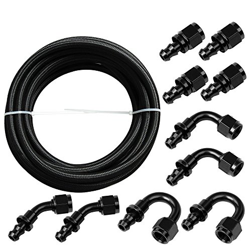SUNROAD 6AN 20Ft Universal Premium Braided Stainless Steel Fuel Line Filler Feed Hose
